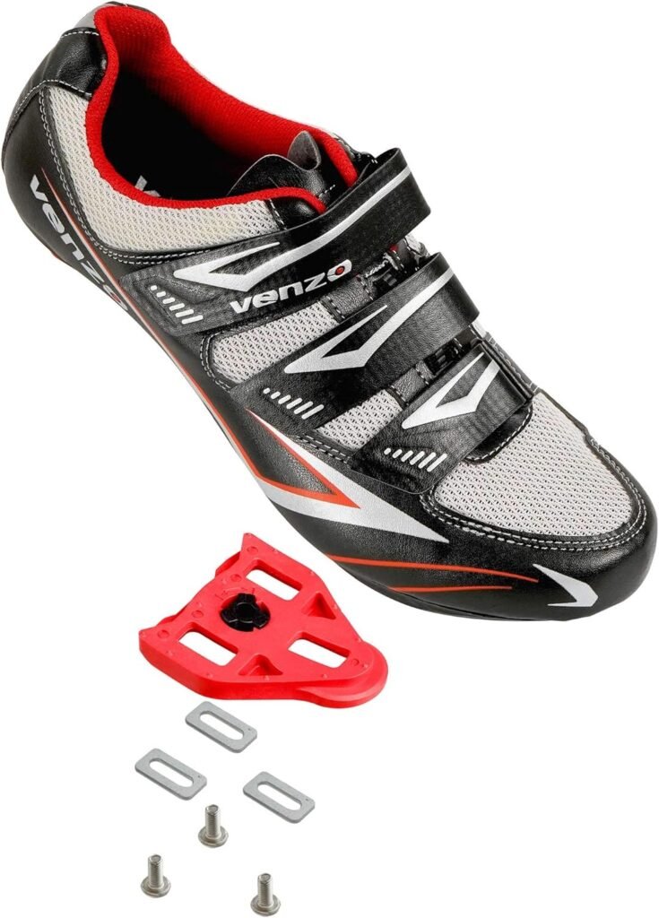 Venzo Bicycle Mens Road Cycling Riding Shoes - 3 Straps - Compatible with Peloton for Shimano SPD  Look ARC Delta - Perfect for Road Racing Bikes